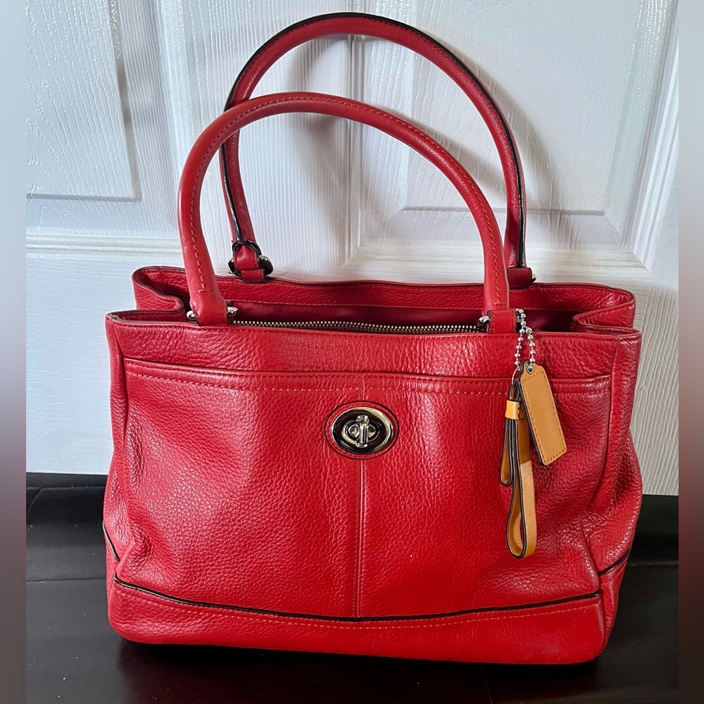 Vintage Coach Red Leather Park Tote Handbag
